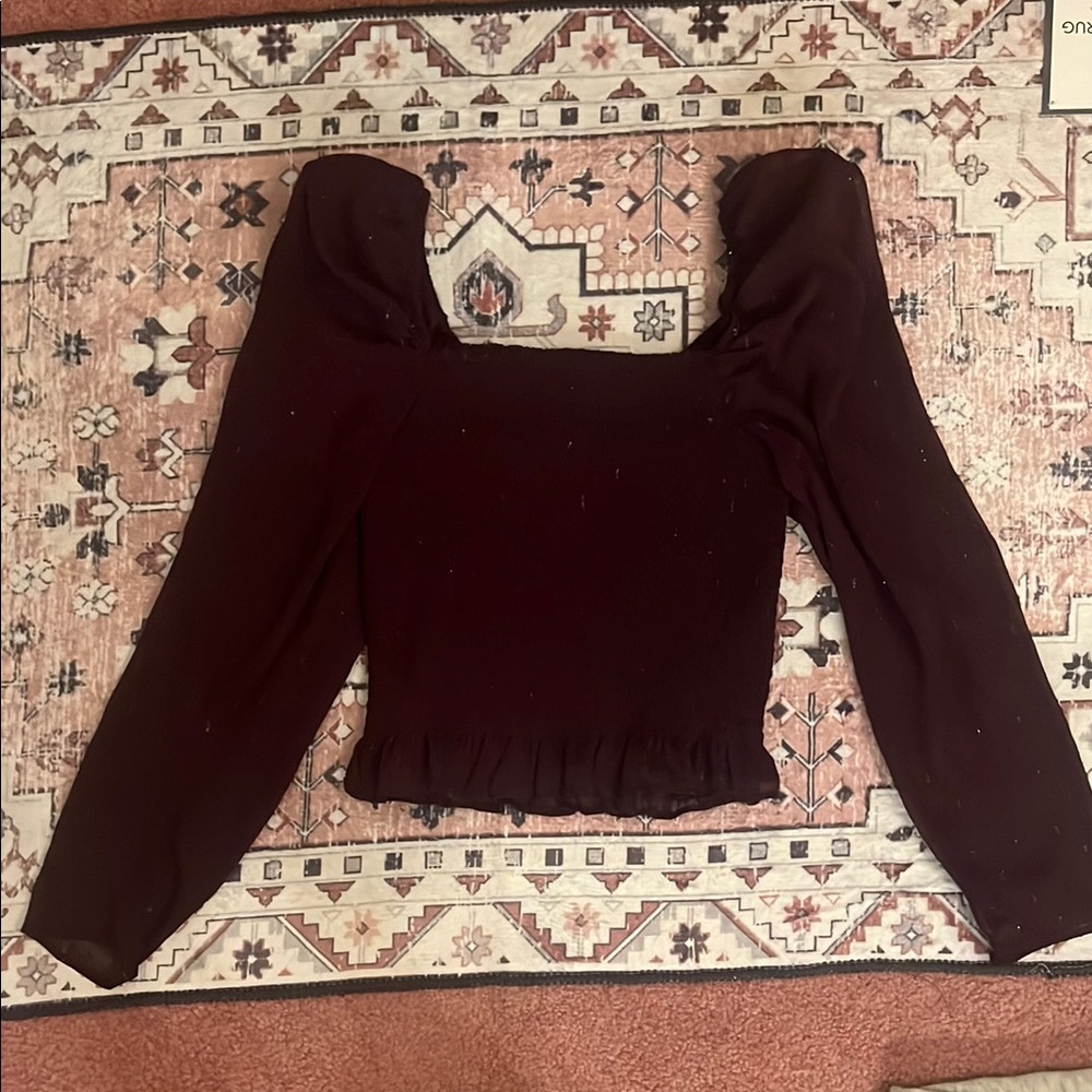 Express Purple Puff Sleeve Fitted Blouse